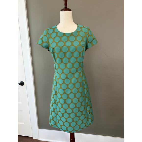 Boden Jacquard Green Teal Polka Dot Spot Dress - US 4 - Picture 13 of 14